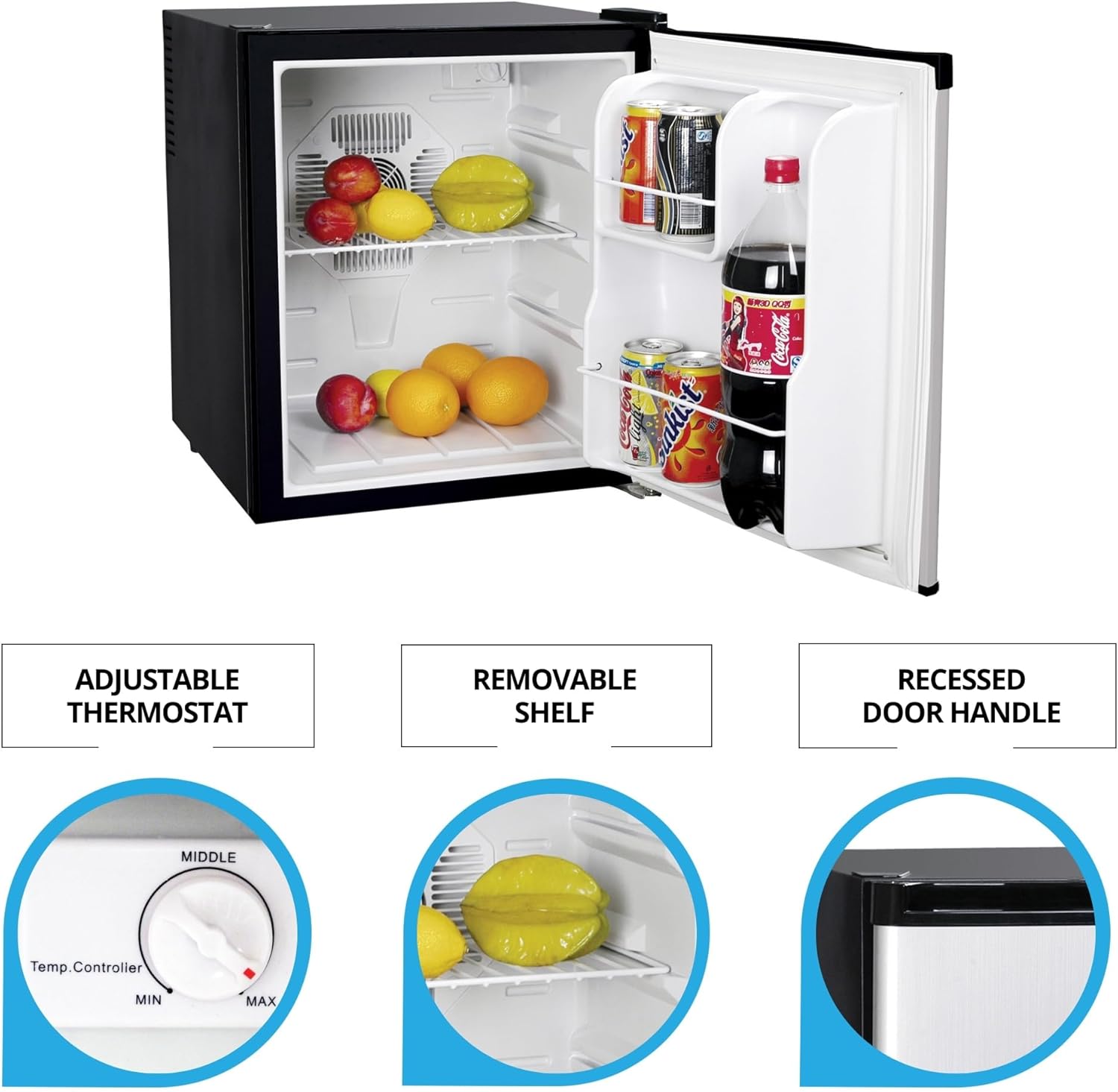 Koolatron Stainless Steel Compact Fridge with Freezer, 1.7 Cubic Feet (48 L) Capacity, Silver and Black, for Snacks, Frozen Meals, Beverages, Juice, Beer, Den, Dorm, Office, Games Room, or RV