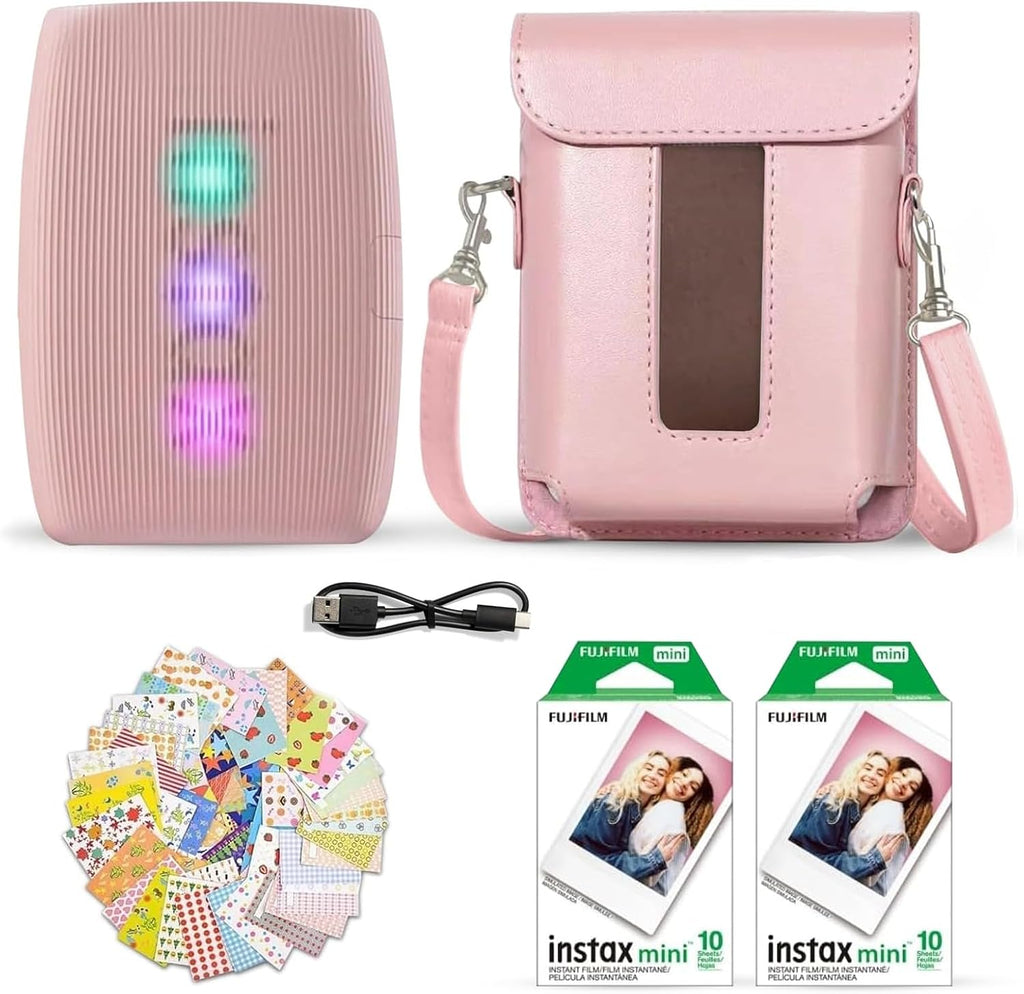 Fujifilm Instax Mini Link 3 Smartphone Printer Rose Pink + Fuji Film Value Pack (20 Sheets)+ Shutter Accessories Bundle, Incl. Protective Case, 20 Sticker Frames, USB Type C Cable