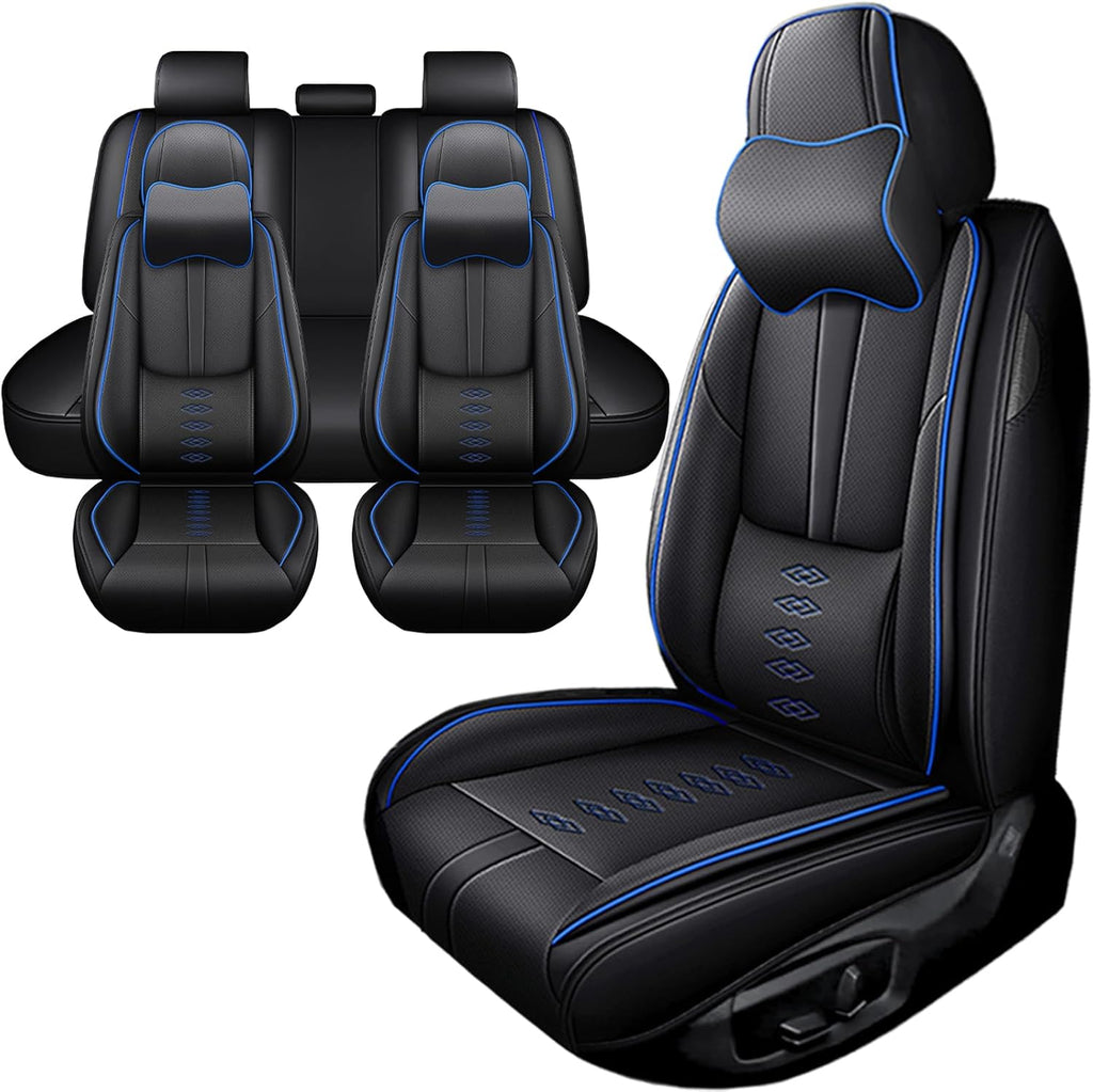 Car Seat Covers for GX 460,for Lexus GX 460 2010-2023,Leather Full Set Seat Covers,Airbag-Compatible Car Seat Protectors,Waterproof Seat Cover for Cars(Black+Blue,5PCS/with Pillows)
