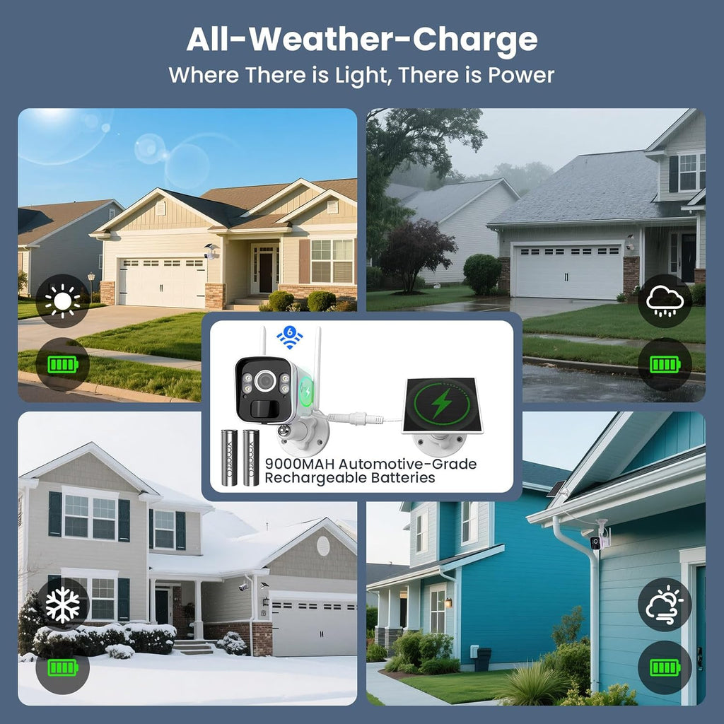 xmartO 2Pack Wireless Solar Outdoor Security Camera, 4MP 2K QHD WiFi6 Camera, All Weather 9000mAh Battery, IR&Color Night Vision, PIR Detection, 2-Way Audio, No Monthly Fees, Works NVR