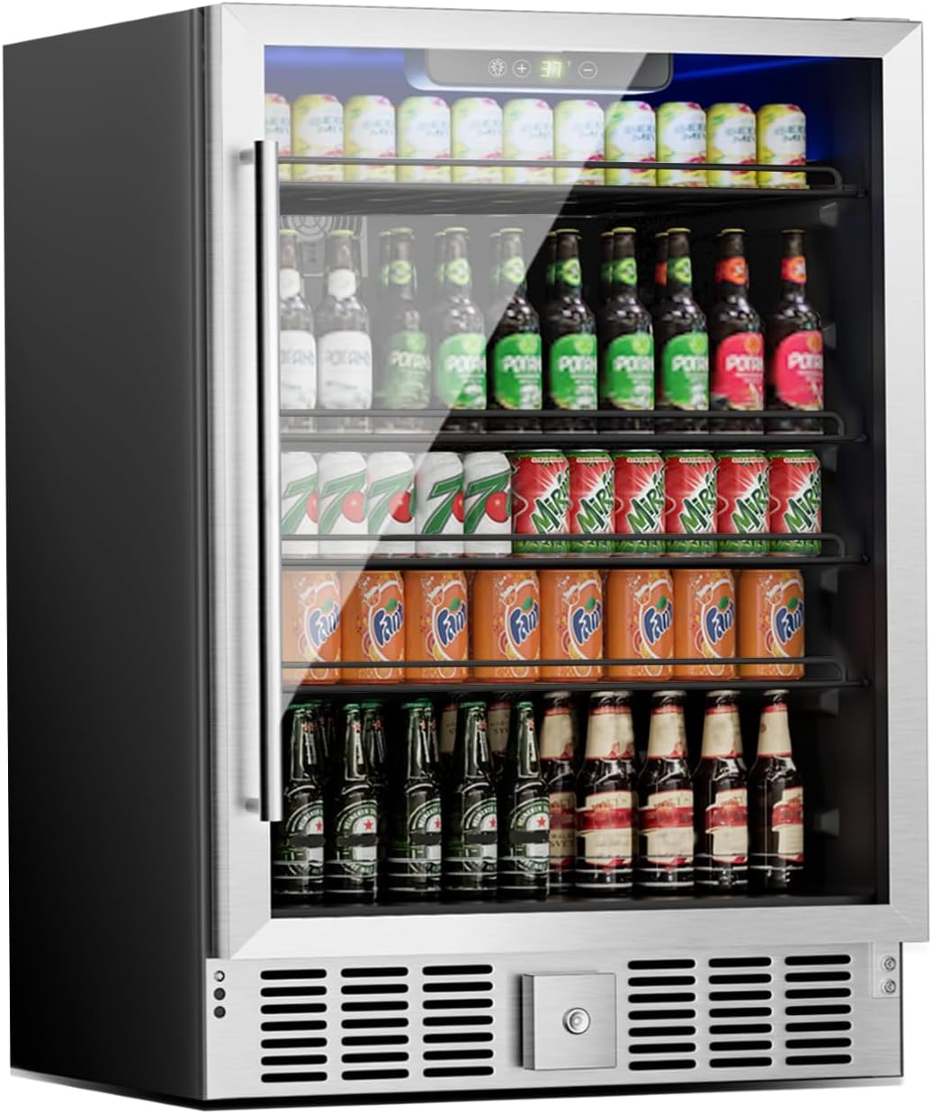 176 Can Freestanding Beverage Refrigerator, 5.3 Cu.Ft Drink Fridge with Glass Door, Adjustable Shelves & Temperature Control, Quiet Compressor Small Refrigerator for Soda, Beer or Wine