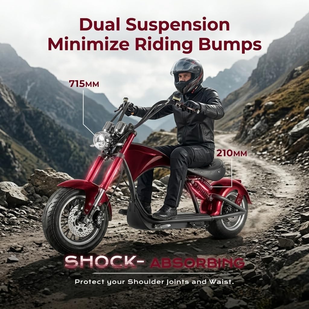 eAhora M1 2 Seater 2000W Electric Motorcycle for Adults,37MPH 60V 30Ah Battery 40 Miles Long Range Full Suspension Dual Hydraulic Brakes, Street Legal Electric Motorcycle