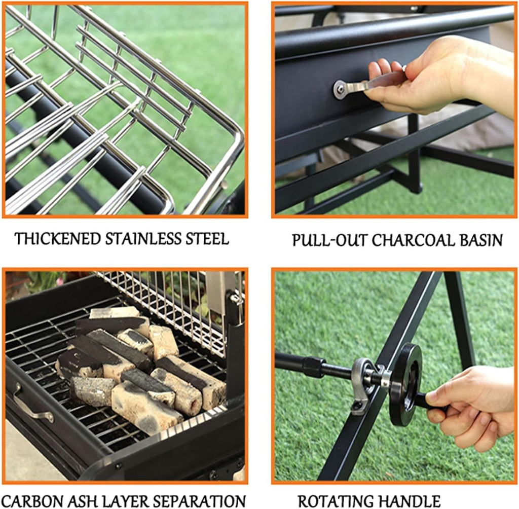Black Barbecue Grills, Stainless Steel Flipping Barbecue Grill for Camping BBQ Picnics Beach Party Cooking Outdoor Garden, Camping Grill,108x83cm