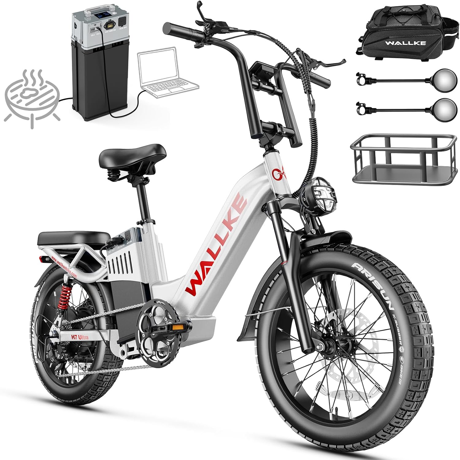 Wallke H7 Ultra 4000W 2-in-1 Electric Bike with 2640Wh Portable Power Station, 48V 55Ah Removable Battery, 37MPH Off-Road Fat Tire E-Bike for Adults, Fast E-Bike UL2849 Compliant