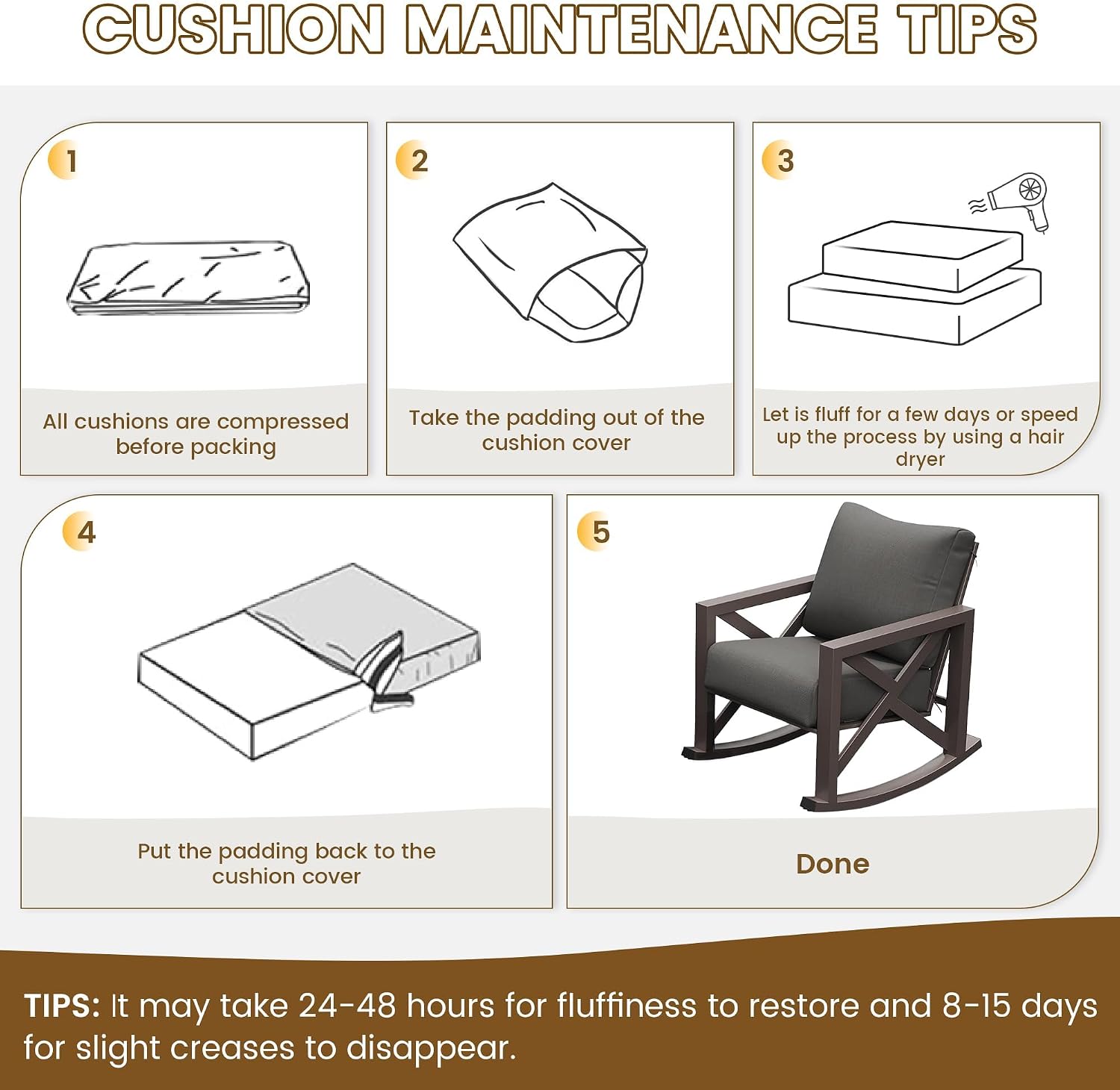 UDPATIO Outdoor Rocking Chair Set of 2 with Coffee Table, 3 Piece Metal Patio Furniture Set with 6.5' Water-Resistant Cushions, Oversized, 350lbs Heavy-Duty, for Porch, Patio, Balcony, Dark Grey