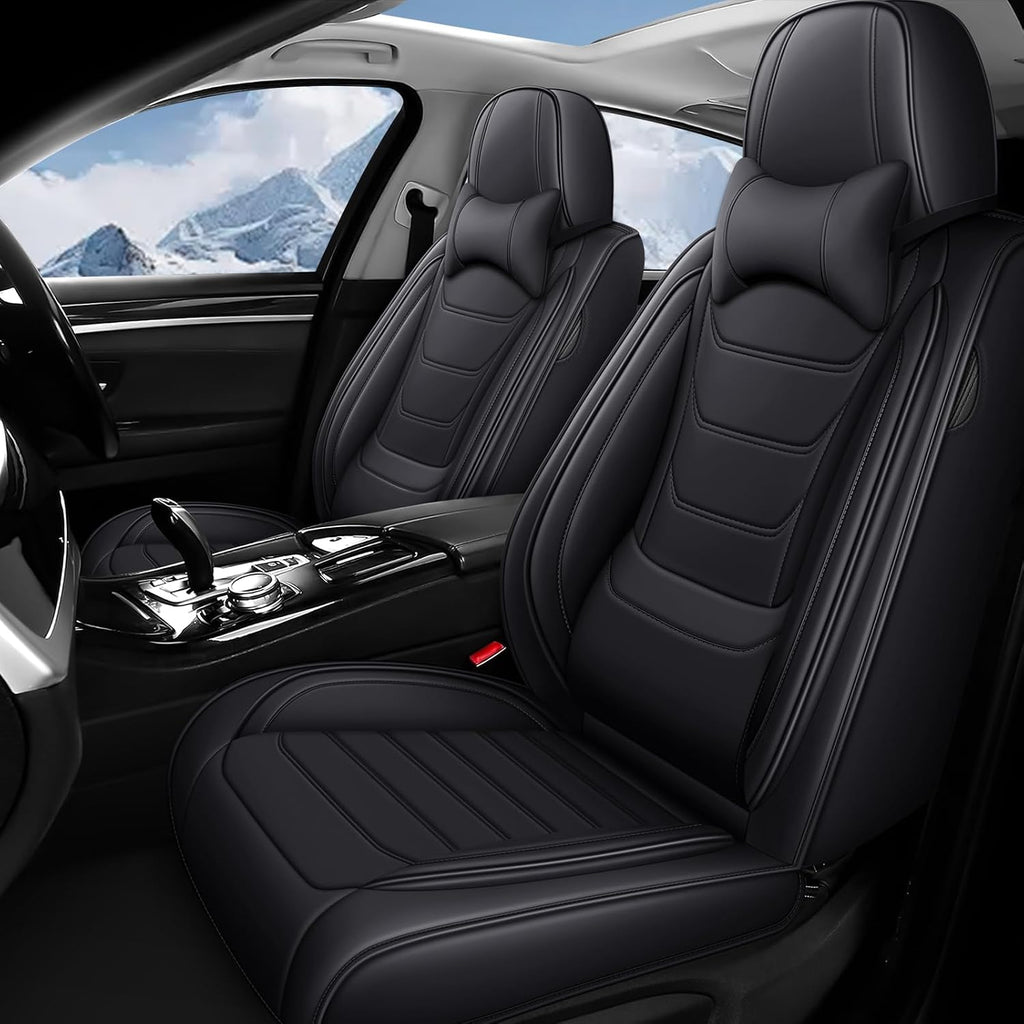 Fit for Volkswagen Jetta 2005-2025 Custom Seat Covers, PU Leather Car Seat Covers, Full Coverage Protection, Thick Cushioning Seat Protectors(Luxury Front Row/Black)