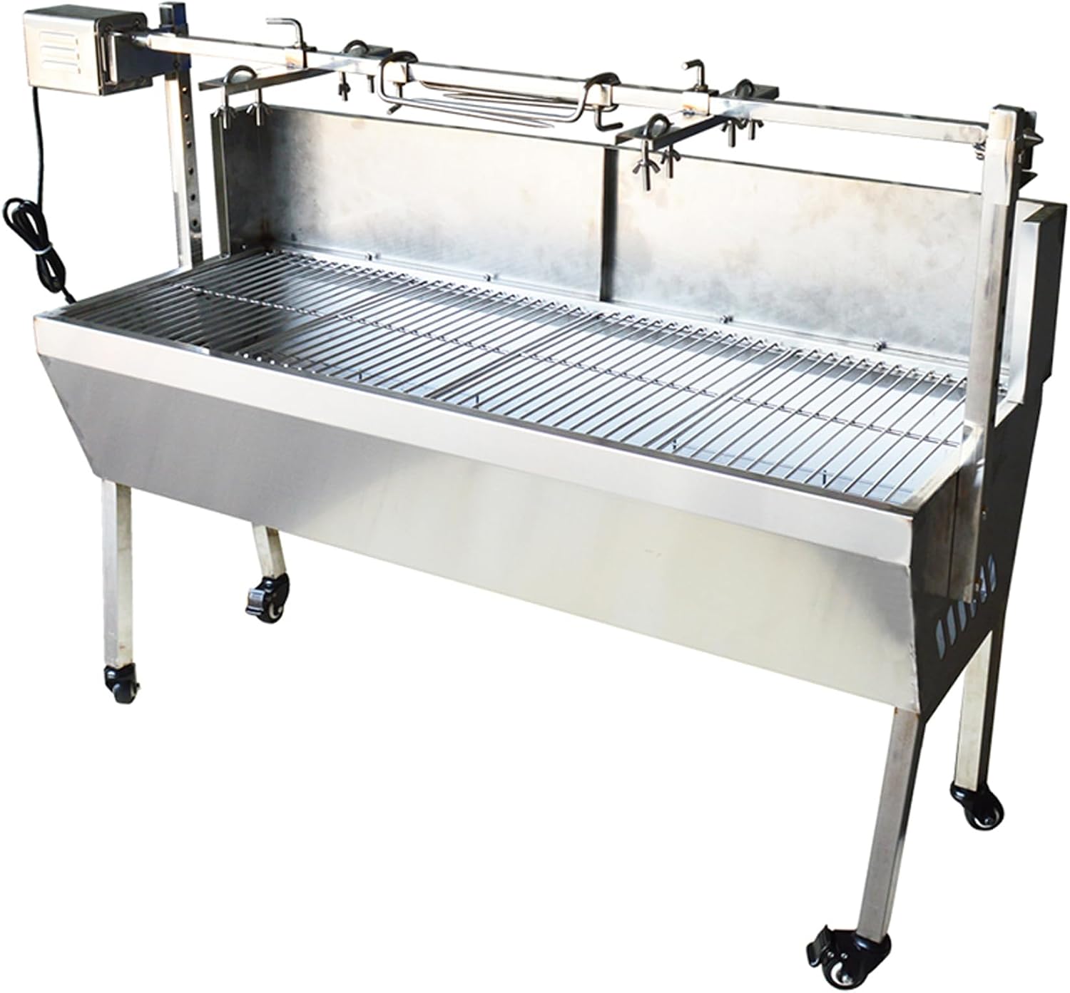 Rotisserie Charcoal Grill, Stainless Steel BBQ Grill with Adjustable Height, 44.5' Portable Grill for Outdoor Parties and Backyard Use 110V 15W