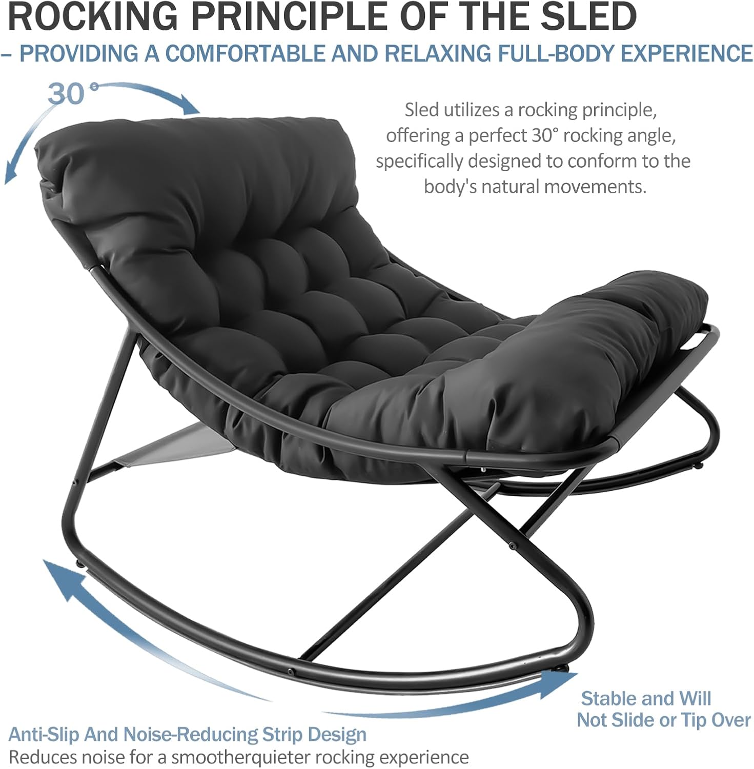 Oversized Papasan Rocker, Comfy Patio Rocking Chair, Outdoor Rocker Chair, Indoor Rocking Egg Chair with Cushion & Ottoman for Bedroom, Living Room, Front Porch (Grey)