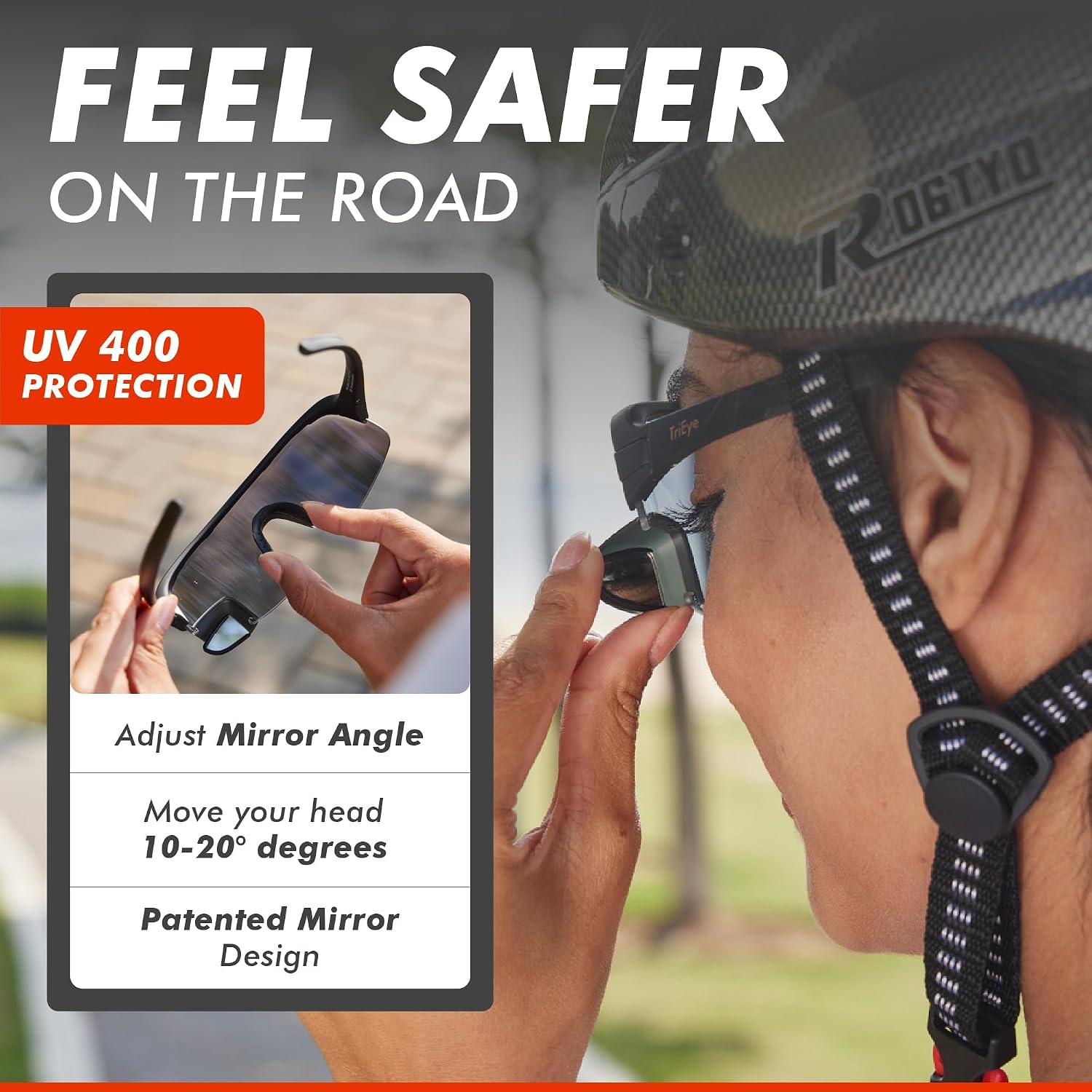 TriEye Cycling Glasses with Rear-view Mirror - Sports Sunglasses for Men & Women - UV-400 Protection
