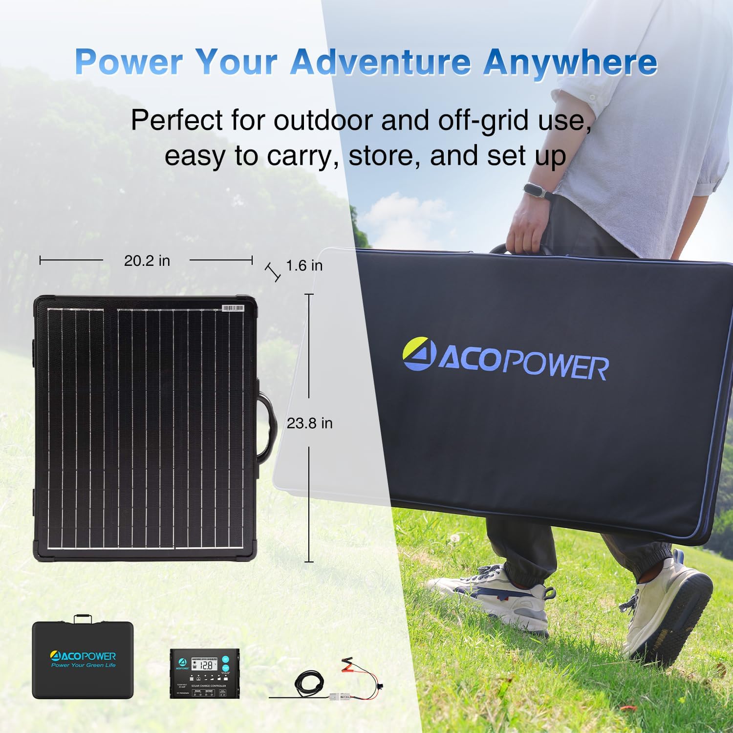 ACOPOWER 120W Mono Lightweight Portable Solar Panel, 2x60W Folding Solar Panel, Waterproof 20A 12V LCD Solar Controller for Power Station, RV Camping