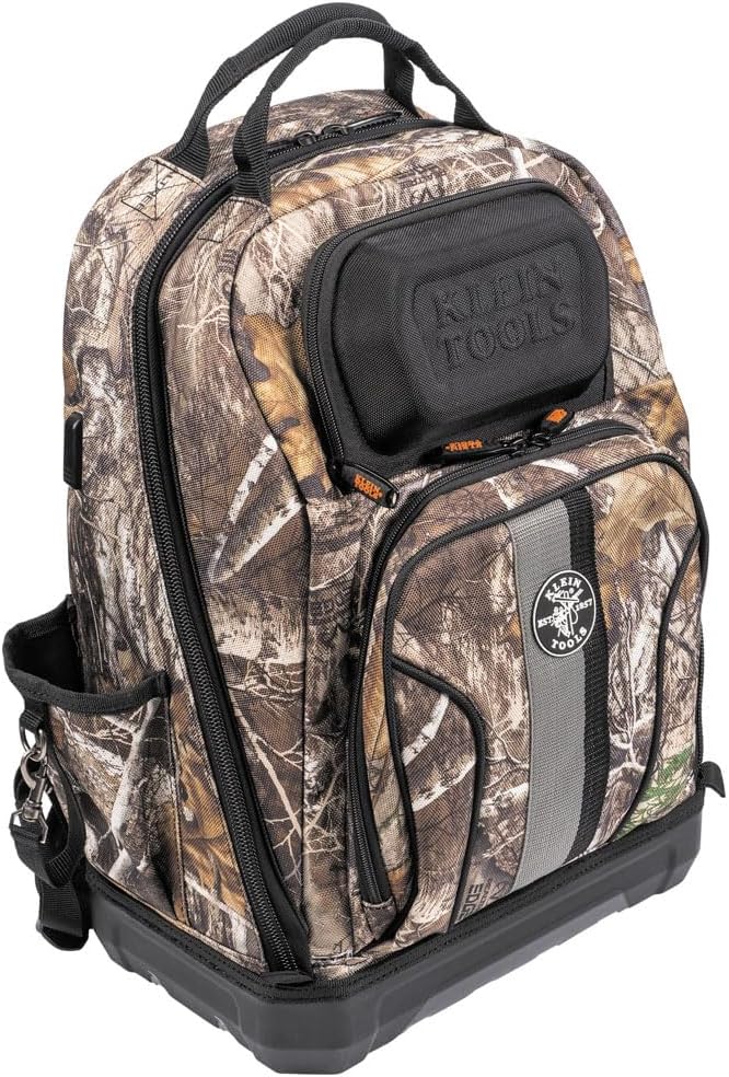 Klein Tools 62800BPCAMO Backpack Tool Bag, Tradesman Pro Extra-Large 40-Pocket Jobsite Camo Tool Backpack with Molded Bottom, Charging Port