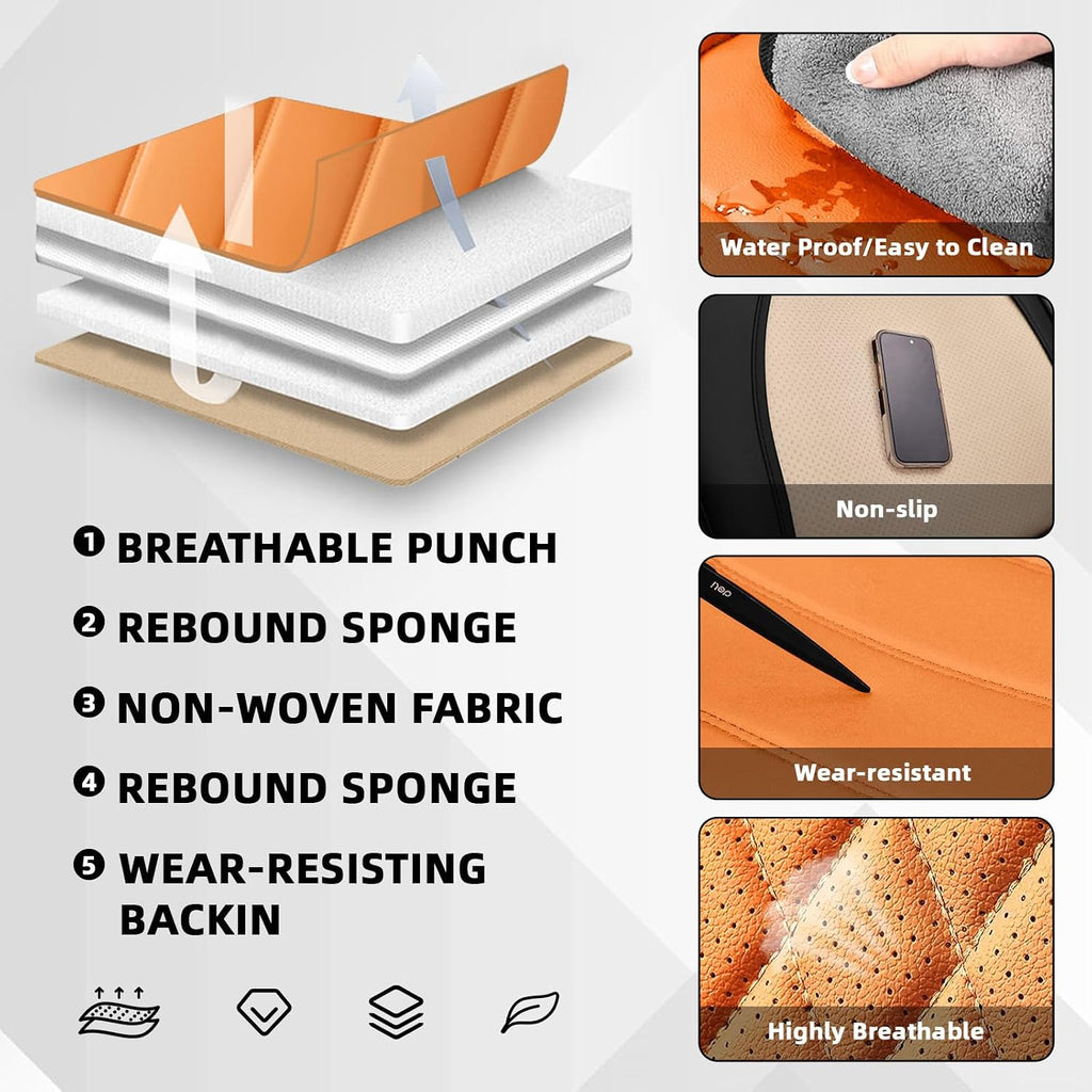 Car Seat Cover Fit for Rivian R1T 2022-2025,Compatible Airbag Non-Slip Waterproof Seat Cover,Car Seat Protector Premium Interior (Standard 2 Seats,Black Orange)
