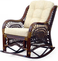 Malibu Lounge Rocking Chair Handmade ECO Natural Wicker Rattan Dark Brown Color with Cream Cushion, Indoor ONLY