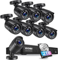 ZOSI H.265+ 1080p Security Camera System Outdoor Indoor, 5MP Lite CCTV DVR 8 Channel with 2TB HDD for 24/7 Record & 8 x 1080p Weatherproof Surveillance Bullet Camera, Remote Access, Motion Detection