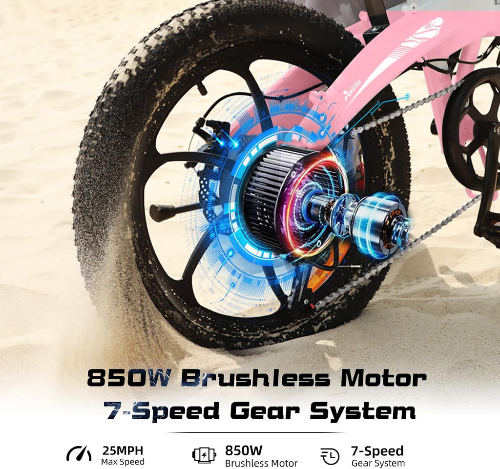 Axiniu 20' Folding Electric Bike丨850W Electric Bikes for Adults丨48V 13Ah Portable Battery丨48.5Lbs Lightweight Folding E-Bike丨60 Miles Range丨25mph Speed - Class 2 Fat TIre Ebike