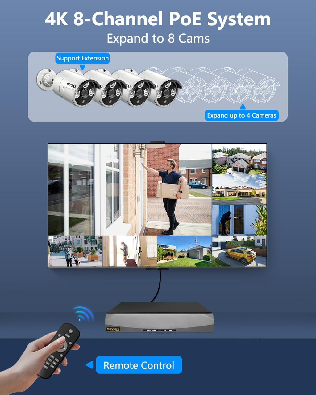 OOSSXX Outdoor Indoor PoE Camera Wired Home Security Camera System Video Surveillance IP Cameras with Audio 2.7K 5MP Super HD Resolution AI Human Detection
