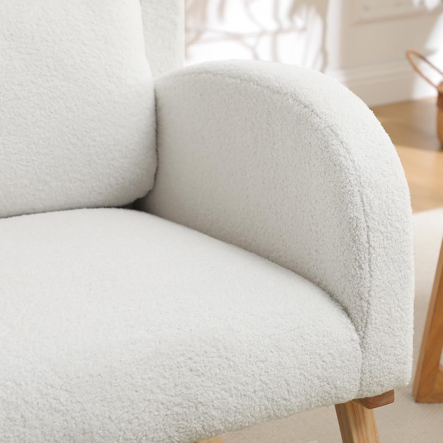 HCHAIRH Nursery Rocking Chair,Wingback Nursery Rocking Chairs,Nursing Glider Rocker Chair with High Back for Living Room Bedroom(Teddy White)