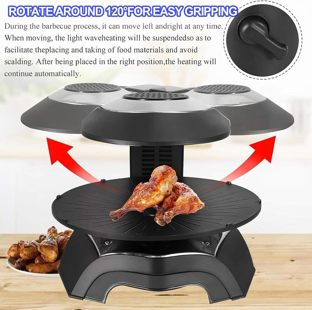 Electric Smokeless Indoor Grill Machine, Electric Griddle, 1~80 Minutes/80-280°C Adjustable/360° Automatic Rotation and Non-Stick, Temperature Control, Timing Function, for Restaurants, Stalls