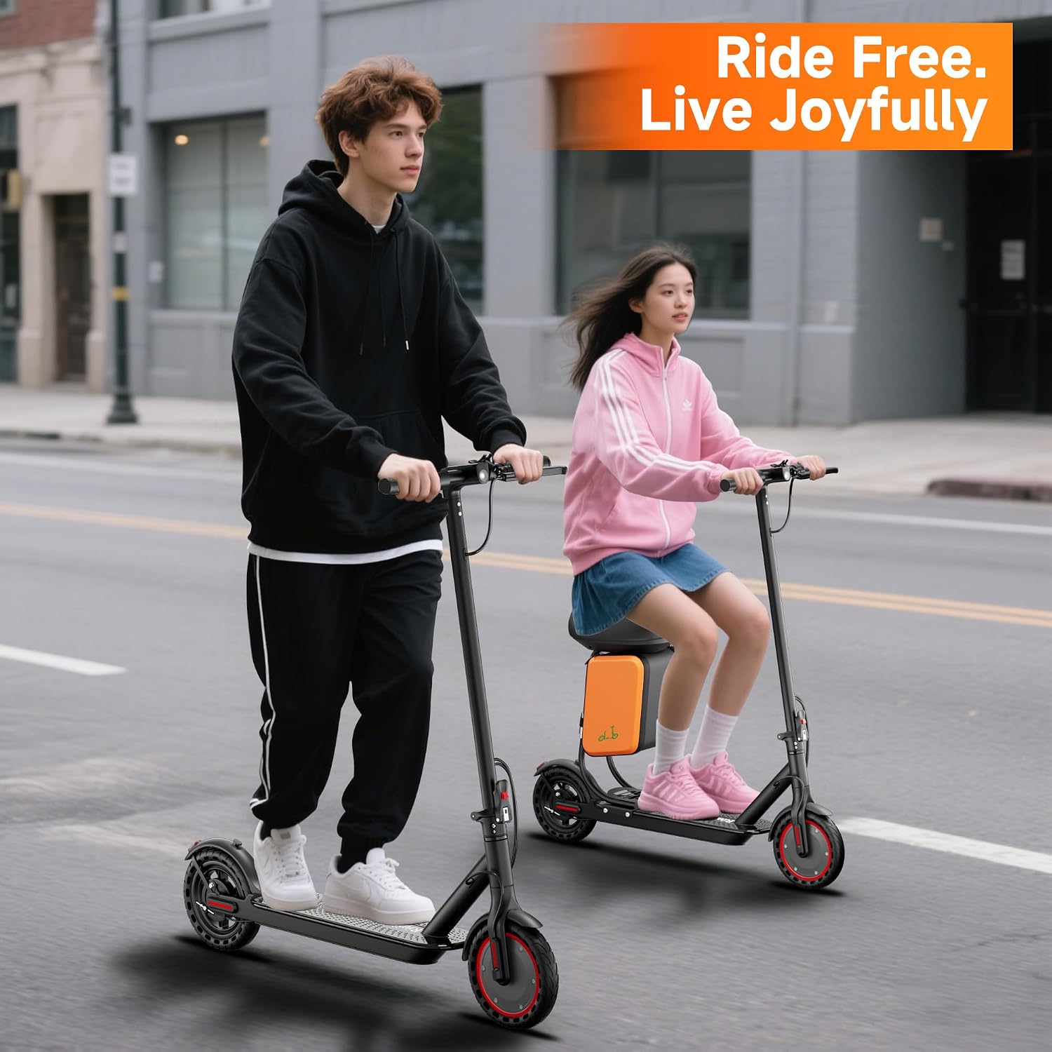Electric Scooter, 350W/ 500W Motor, 19 MPH to 22MPH, 21 to 40 Miles Range, Dual Suspension, Dual Braking, App Control, Foldable Commuter E Scooter for Adults and Teens