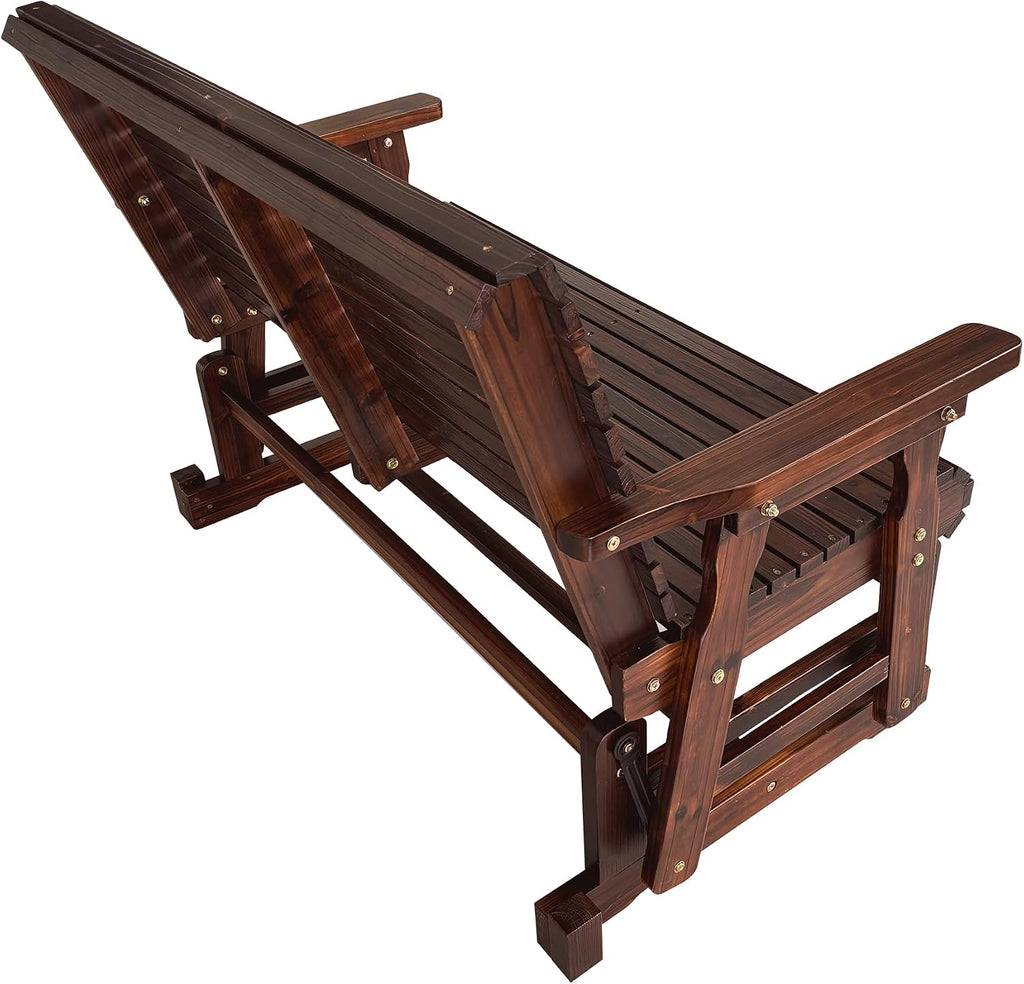 Wooden Patio Glider with High Roll Back and Deep Contoured Seat, Solid Fir Wood, 2-Seater, Heavy Duty 800 LBS, 4 Ft. (Chocolate Tone)
