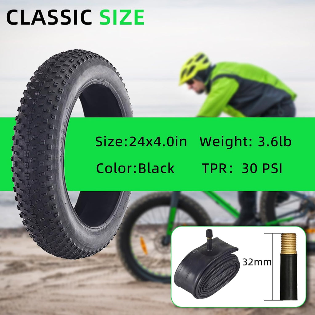 2 Pcs E-Bike Fat Tire Set with Inner Tube,24 X 4.0 Inch Electric Bicycle Replacement Accessories,Compatible with Urban Street Mountain Beach Snowmobile or 3-Wheel Bikes