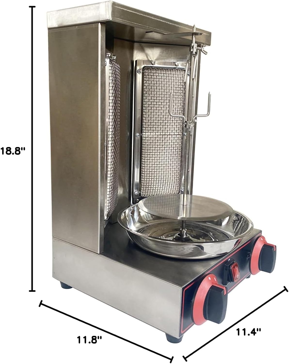 LP Gas Type 2 Burners Turkish Barbecue Machine Shawarma Maker Kebab Gyro Grill Stainless Steel Vertical Rotating Oven with Meat Catch Pan and Adjustable Tempereture
