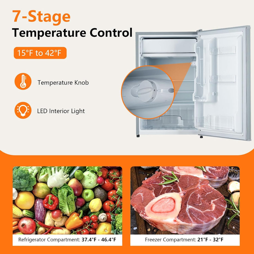 4.3 Cu.Ft Mini Fridge with Freezer – Compact Single Door Refrigerator w/Adjustable Thermostat | Energy-Efficient & Low Noise, Ideal for Bedroom, Office & Dorm