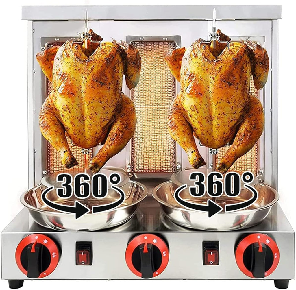 Vertical Broiler for Commercial Home Grill, Stainless Steel 360 Degrees Rotating Vertical Rotisserie Gyro Grill, Adjustable Temperature(220°F-572°F)