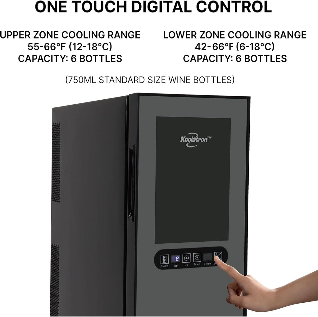 Koolatron Urban Series 12 Bottle Wine Cooler Refrigerator Dual Zone Thermoelectric Wine Fridge Freestanding Wine Cellar for Red White Sparkling Wine Ideal for Kitchen Apartment RV