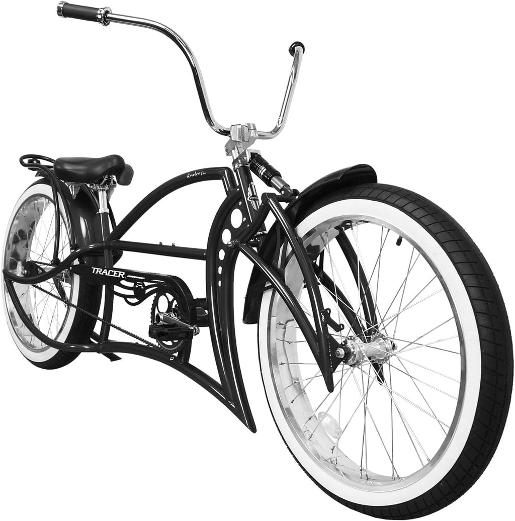 Tracer KRAKER PRO 26 Inch Stretch Chopper Bicycle for Adult,Single Speed Men Lowrider Bike with Oversized Hi-Ten Stretch Steel Frame,Front Wheel 26 * 3.5,Rear Wheel 26 * 4.0 Multiple Colors