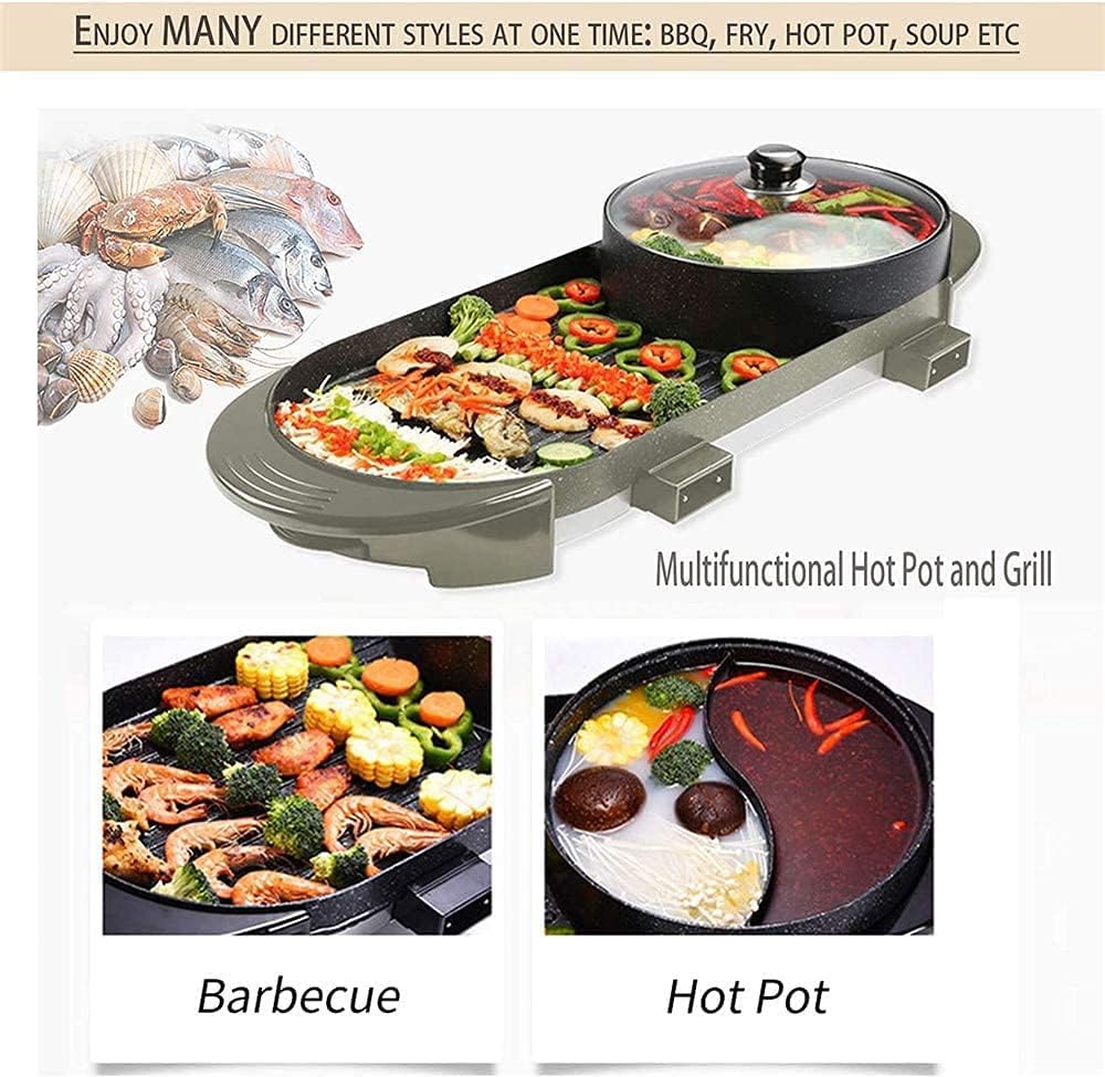 Electric Grill Indoor Electric Grill Indoor Hot Pot Multifunctional, Intelligent Temperature Control, The Pot Can Be Split, 1600W Electric Hot BBQ Pot for Indoor Outdoor Parties