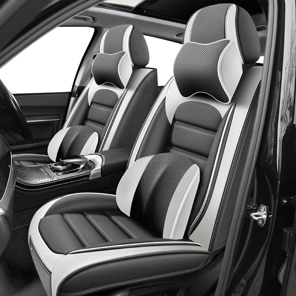 Car Seat Covers for CRV,for Honda CRV 2007-2024 2025,Waterproof Leather Seat Covers,Compatible Airbag,Front Set Comfort Car Seat Protectors for Most Cars(Pillows,Gray&White)