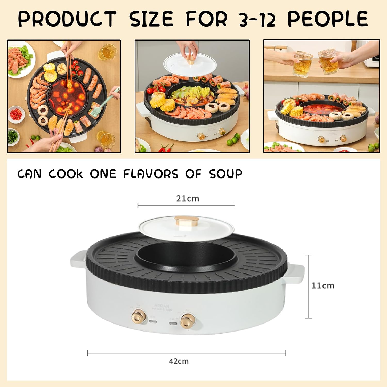 Household Electric Hot Pot with Grill, Teppanyaki Grill Pot and BBQ Pan, Independent Temperature Control, Non-stick Coating, Easy to Clean, For 3-12 People to Enjoy, 1700 W,B