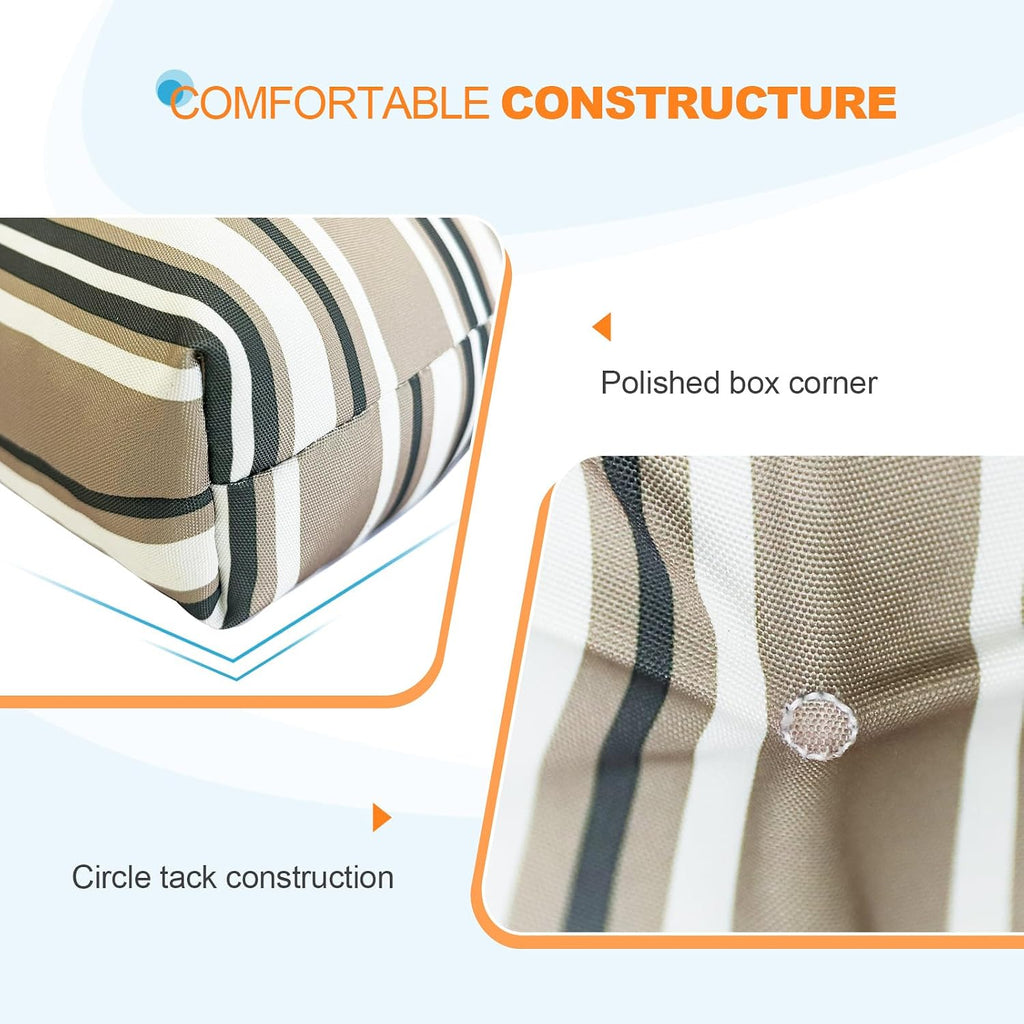 EAGLE PEAK Tufted Outdoor/Indoor Seat/Back Chair Cushions, Set of 2, 42'' x 21'', Beige Stripe