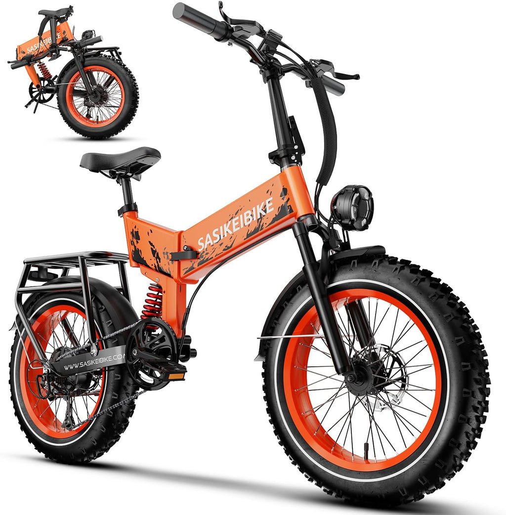 Folding 52V 20Ah Removabke Battery Electric Bike 1500W Peak Motor 20'' Fat Tire Mountain Commuter Ebike Motorcycle Range 70 Miles UL Certified Adult Electric Dirt Bike with 7-Speed