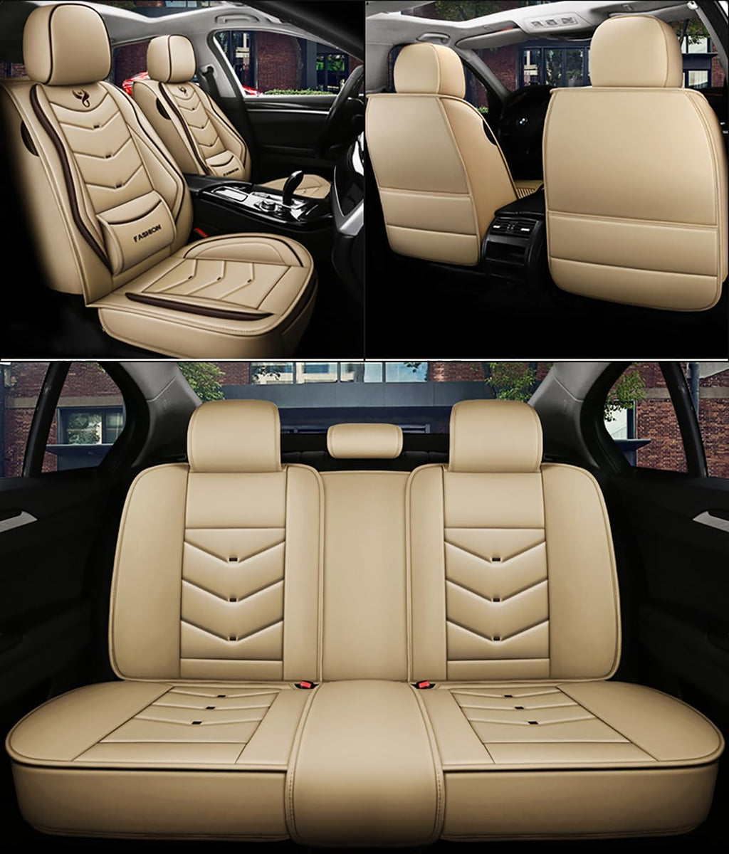 Car Seat Covers Full Set for Hyundai Accent 2018-2022 Leather Seat Covers, Waterproof Non-Slip Breathable Wear Seat Cover, Car Seat Protector Adapted Airbags（Standard, Beige）