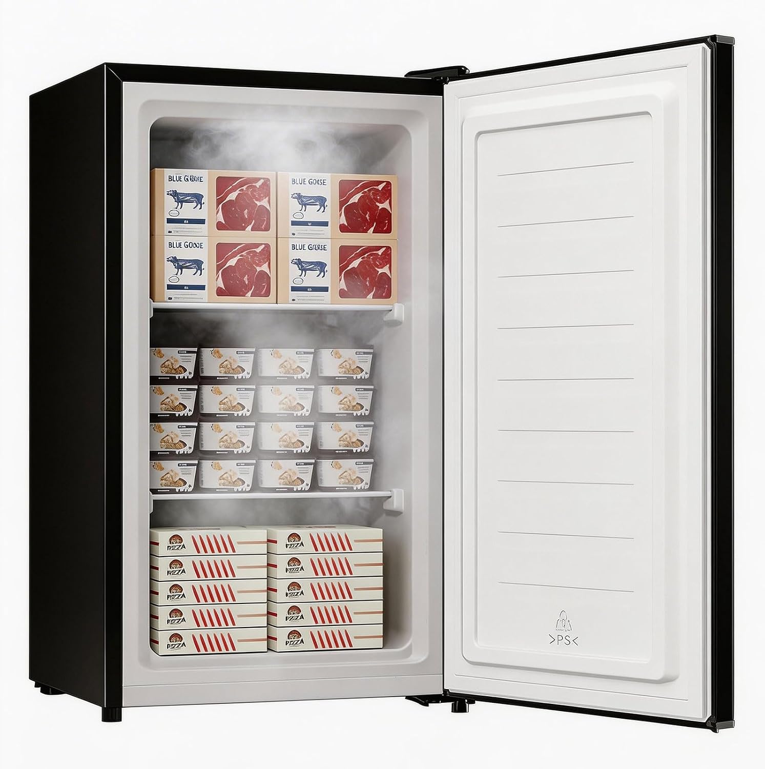 BANGSON 3.0 Cu.ft Compact Upright Freezer, Energy-Saving Mini Freezer with Adjustable Thermostat, Removable Shelves, Reversible Door, Ideal for Dorm/Office/Apartment, Black