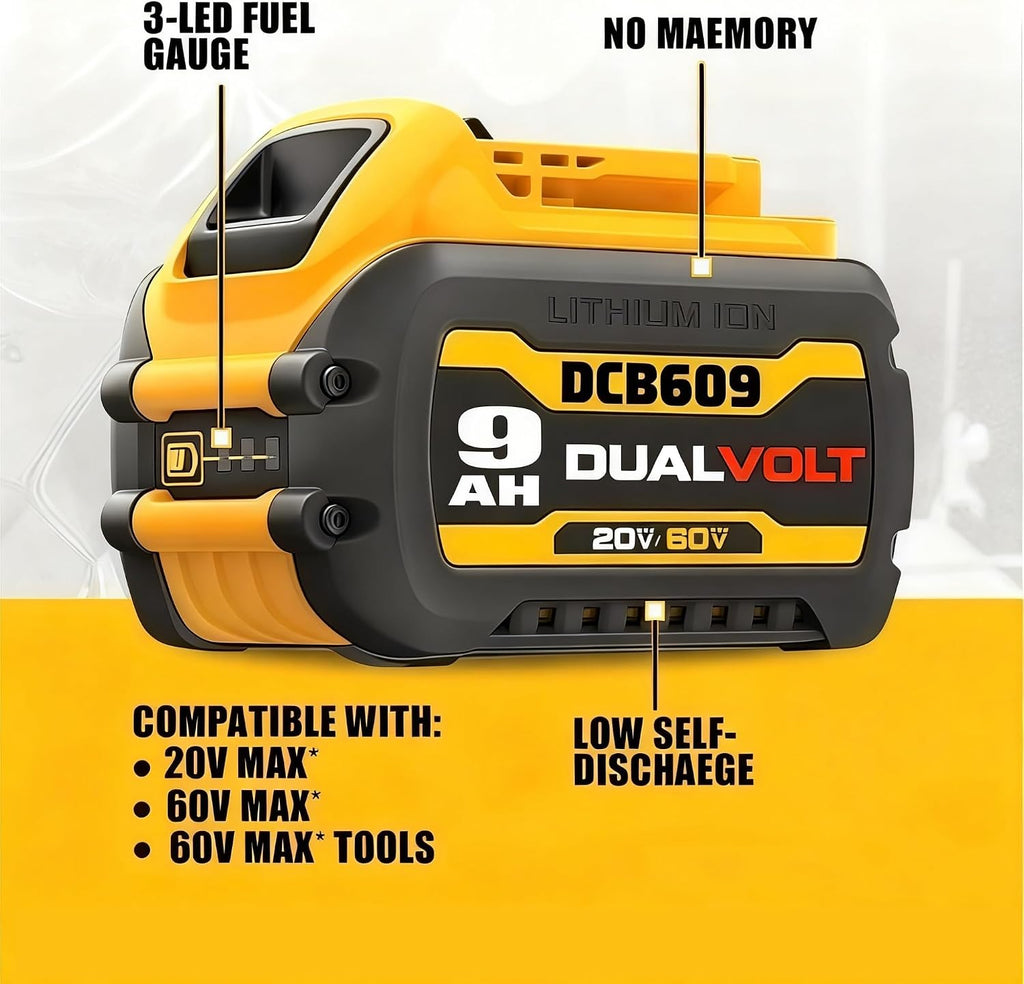 LINGYUE DCB609 9.0Ah Lithium Ion Battery - Compatible with Dewalt 20V/60V Flex-Volt MAX DCB612 DCB615 DCB200 DCB180 DCB182 Cordless Power Tool Packs(4PACK)