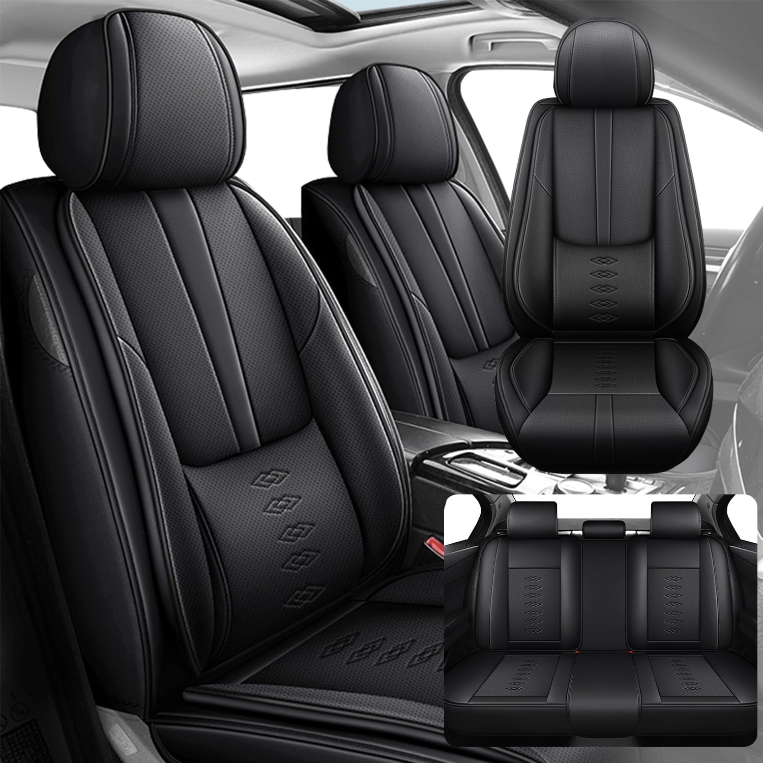 Car Seat Covers 5 Seats Fit for Mazda CX-90 2024 2025,Waterproof Leather Seat Covers,Airbag Compatible,Car Seat Protectors Interior Sets(Full Set,Black)