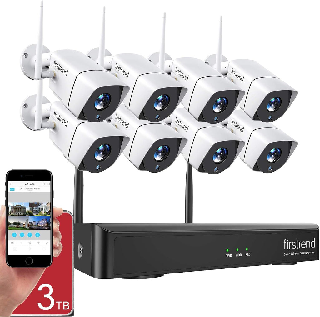 Firstrend Wireless Security Camera System with 3TB Local Storage, AI Human Detection, Two-Way Audio, 8CH NVR Kit, Outdoor Home Security Cameras, Motion Detection, Night Vision, No Monthly Fees
