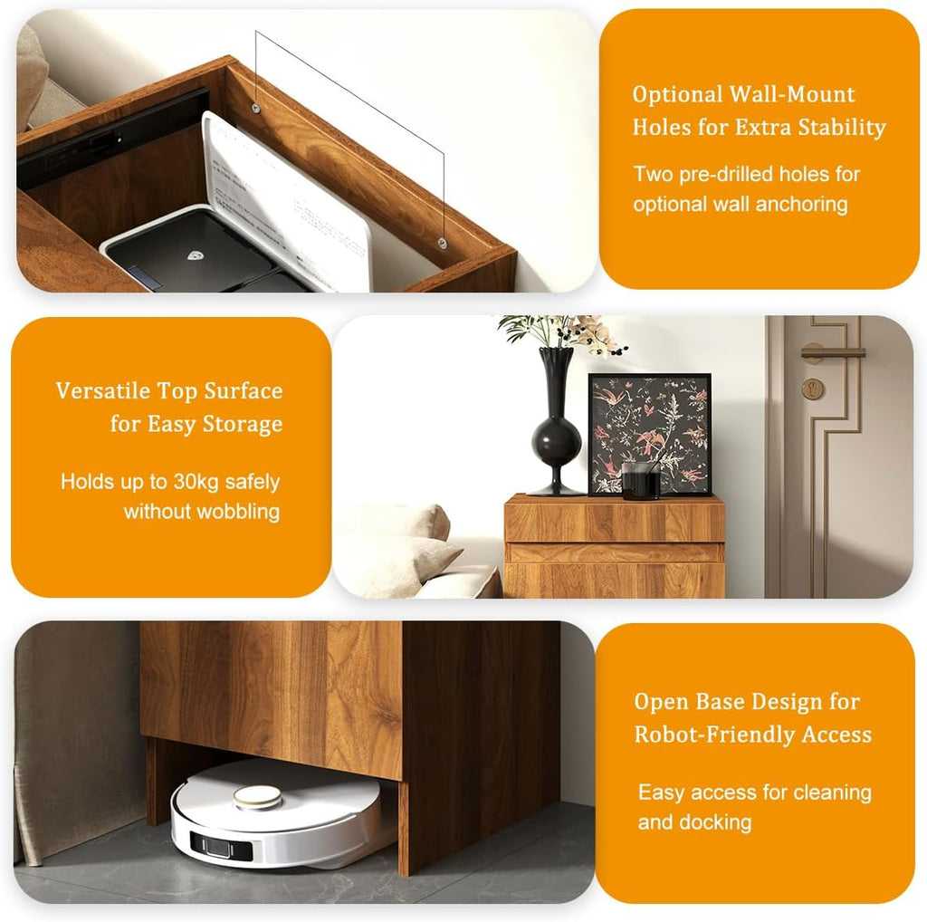Robot Vacuum Stand Hidden Cabinet, Storage Cabinet with Doors for Robot Vacuum Cleaner,Household End Side Table,Wood Freestanding Rack Space Saver for Home Office