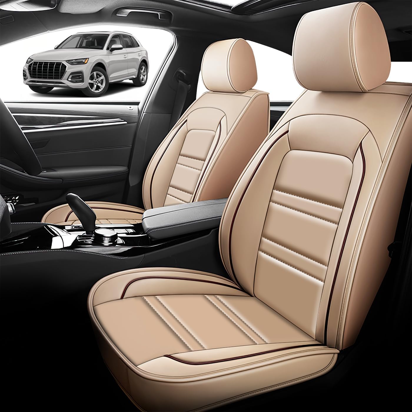 Seat Cover for Audi Q5 2009-2025 | Car Seat Covers Front Seats, Waterproof Seat Protectors, Automotive Front Seat Covers (Front Seat, Beige)