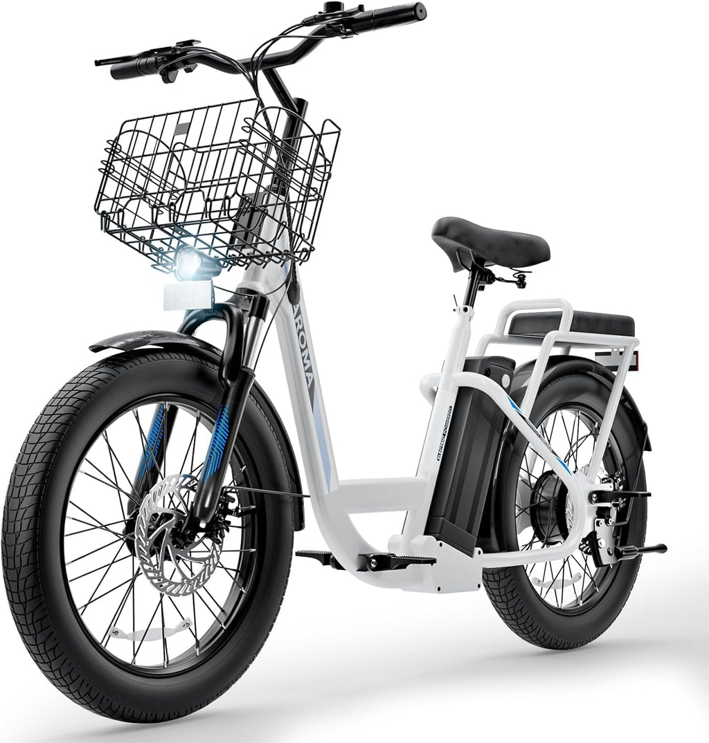 Caroma Peak 500W/800W/1200W Electric Scooter with Seat, 20' Fat Tire Electric Bike with 48V Removable Battery, Up to 30Miles & 20MPH, Adult Scooter for Commuting with Basket&Adjustable Seat