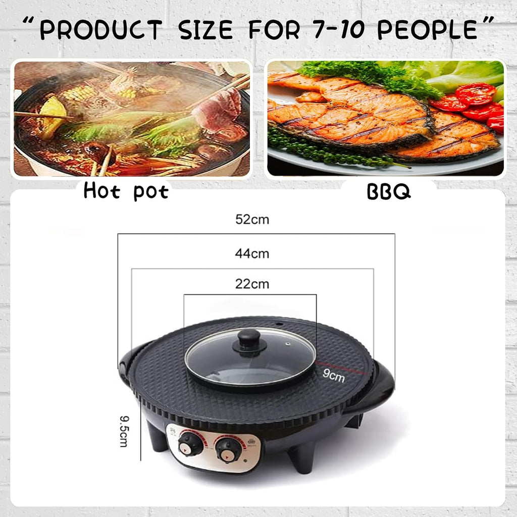 Large Household Electric Hot Pot with Grill, Soup Pot and Korean BBQ, Non-stick Coating, Easy to Clean, For 7-10 People to Enjoy, 2200 W