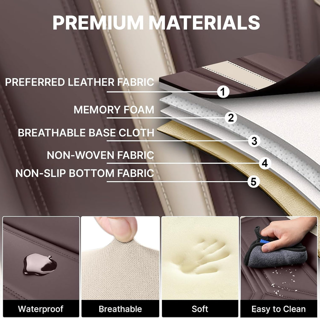 Car Seat Cover for Hyundai Santa Cruz 2022-2025,Leather Seat Cover for Car,Breathable Vehicle Cushions Cover Waterproof Protectors Seat Protector, (Full Set,Beige&Brown)
