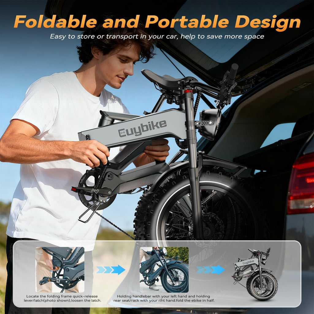 2000W/3000W Peak Motor Electric Bike for Adults, 48V/52V 25AH/30AH Battery Full Suspension Foldable Ebike, 20'x4.0' Fat Tires 35MPH Dirt Bike, 100/120 Miles Hydraulic Brake Magnesium Alloy Motorcycle