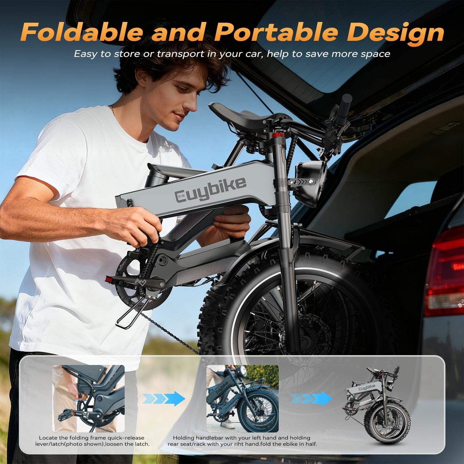 2000W/3000W Peak Motor Electric Bike for Adults, 48V/52V 25AH/30AH Battery Full Suspension Foldable Ebike, 20'x4.0' Fat Tires 35MPH Dirt Bike, 100/120 Miles Hydraulic Brake Magnesium Alloy Motorcycle