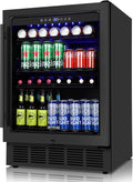ORYMUSE Beverage Refrigerator 24 Inch, 180 Can Drink Fridge with Glass Door, Under Counter or Freestanding Beverage Cooler for Soda, Beer, Wine – Quiet Cooling for Kitchen, Bar, Office, Black