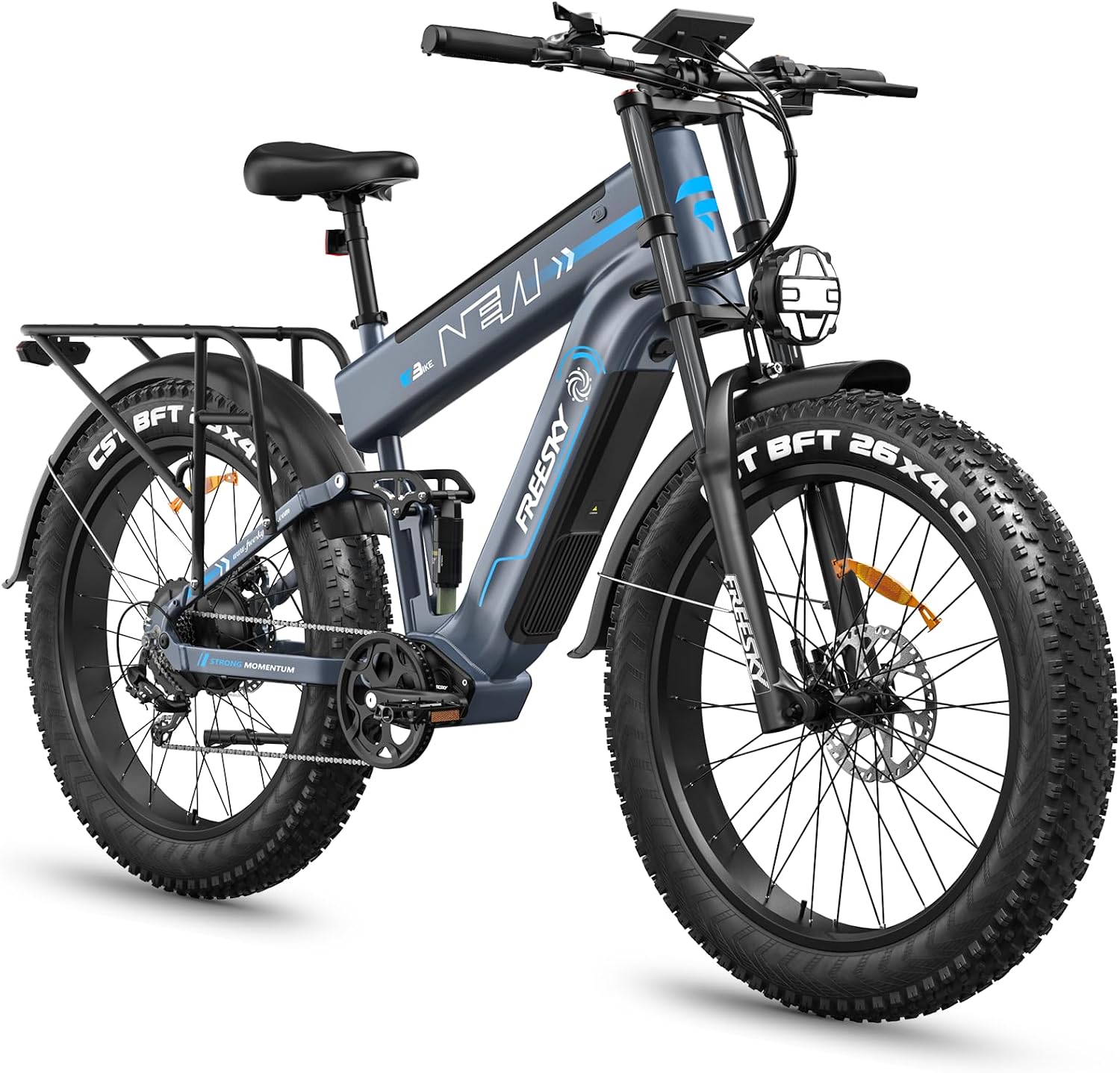 FREESKY Dual Battery Electric Bike for Adults, 48V 45AH 200 Miles Long Range E Bike, 4000W Motor 40MPH+, 26' Fat Tire Fast Mountain EBike, Full Suspension & Hydraulic Brakes, UL 2849 Certified by TÜV