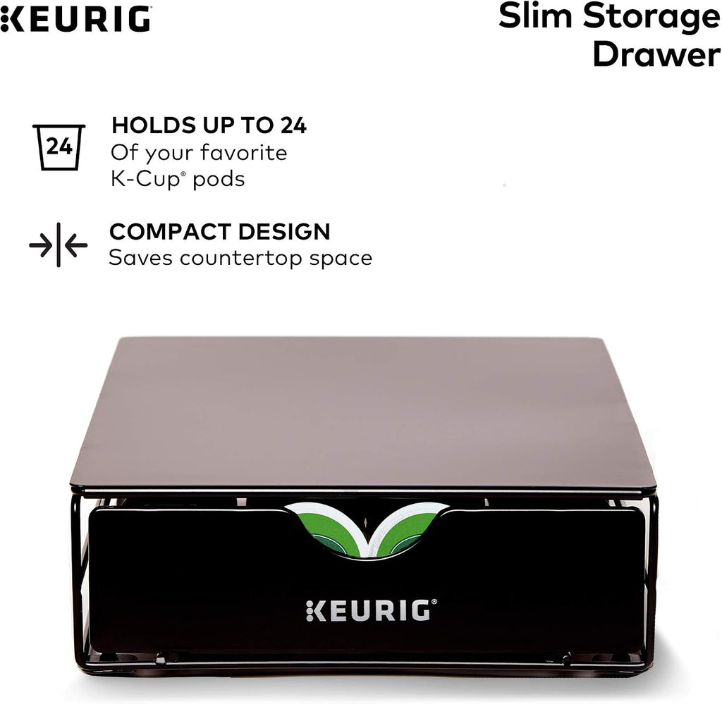 Keurig K155 Office Pro Single Cup Commercial K-Cup Pod Coffee Maker, Silver & Slim Non-Rolling Storage Drawer, Coffee Pod Storage, Holds up to 24 K-Cup Pods, Black